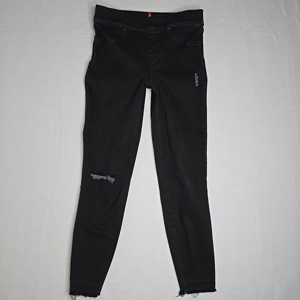 Spanx Jean-ish‎ Black Distressed Denim Ankle Leggings Women's Sz Medium Jeggings